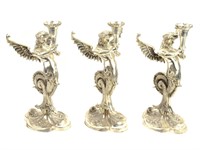 3 Cast Metal Winged Angel Mermaid Candlesticks