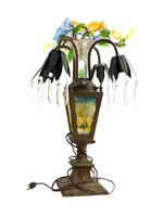 Antique Electric Lamp w/ Lighted Glass Center