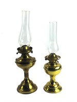 2 Vintage Brass Oil / Hurricane Lamps