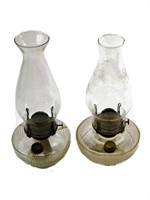 2 Vintage Glass Oil/Hurricane Lamps