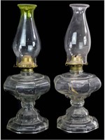 Pair of Vintage Glass Oil/Hurricane Lamps