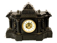 Antique/Vintage Black Marble Mantel Clock w/ Key