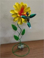 Medium Yellow Flower Stand w/ Hummingbird