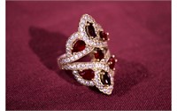 Sterling Silver Ring with Ruby and CZ