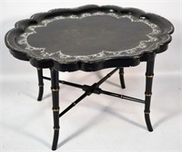 VICTORIAN LACQUERED TRAY TABLE ON FAUX BAMBOO BASE