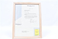 John F Kennedy Signed Letter Framed 1/12/61