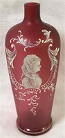 Enamel Decorated Cranberry Glass Vase