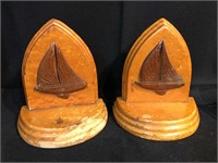 Pair Of Wooden Sailboat Bookends