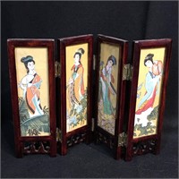 Oriental Hand Painted Figural Screen