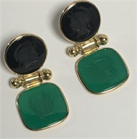 Pair Of 14k Gold And Cameo Carved Earrings