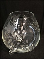 Signed Crystal Incised Footed Vase