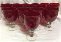 Set Of 16 Ruby & Clear Goblets