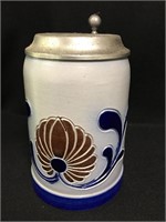 Blue Saltglaze Decorated Beer Stein