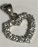 Silver Heart Pendant With Clear Stones