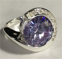 Sterling Silver Ring With Purple & Clear Stones