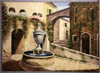 Oil On Canvas Fountain Scene