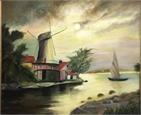 Oil On Board Windmill Scene