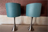 Brushed Silver Table Lamps w/ Blue Shades (2)