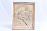 President Truman Hand Drawn Sketch Framed