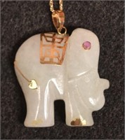 14k Jade Elephant Pendant & 14k Chain