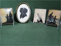 4 Vintage Framed Silhouette Pictures
