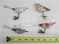4 Hand Blown Glass Bird Ornaments