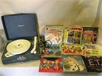 Vintage Emerson record player&many childs 45's