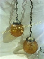 Pair of retro amber crackle glass light fixtures