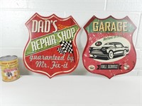 2 affiches métalliques : Garage et Repair shop