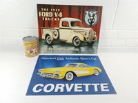 2 affiches métalliques : Corvette et Ford V8