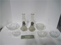 Pair Vintage "Hurricane Lantern's"  & Glass Dishes