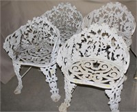 4 ornate grape pattern cast iron lawn/patio chairs
