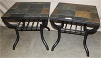 (2) 24" sq. tile top steel tables & wine rack and