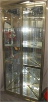 Brass corner curio cabinet w/beveled glass door