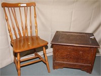 Brace back side chair & oak commode w/folding arms