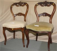 Pair ornately carved Walnut Victorian side chairs