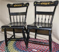 Pr. half spindle back plank seat chairs, ptd black