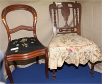 Walnut Victorian side chair w/needlepoint seat and