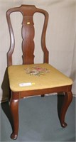 Queen Anne style chair w/needlepoint seat