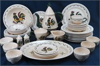 42Pc POPPYTRAIL by METLOX Rooster Pottery Dishes
