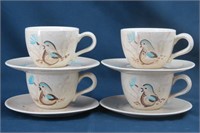 Set of 4 Red Wing Bobwhite Quail Cup & Saucers