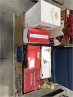 Boxed Christmas items: Cookie jar, nativity, train