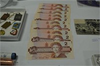 10 two dollar bills