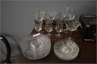 lot of corn flower stemware and plates