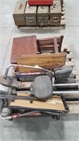 Pallet--TV trays, rowing machine, boots