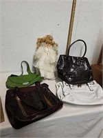 Collectible porcelain doll with purses