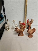 Three pairs of ceramic hen and rooster statues