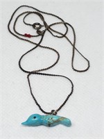 STERLING SILVER FETISH BIRD TURQUOISE NECKLACE