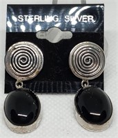 STERLING SILVER EARRINGS W ONYX STONES