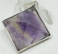 LARGE STERLING SILVER PENDANT W AMETHYST PYRAMID S